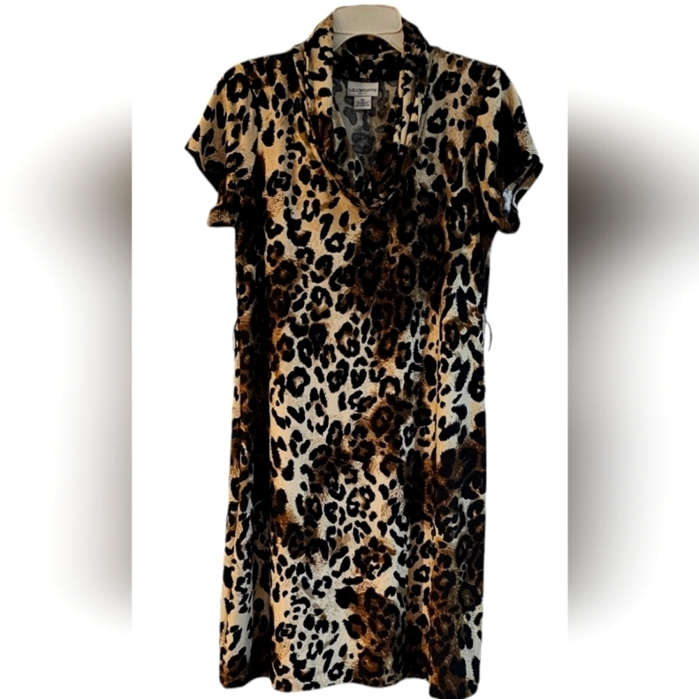 Liz Claiborne - Petite Animal Print Cowl Neck Midi Dress​​​​​